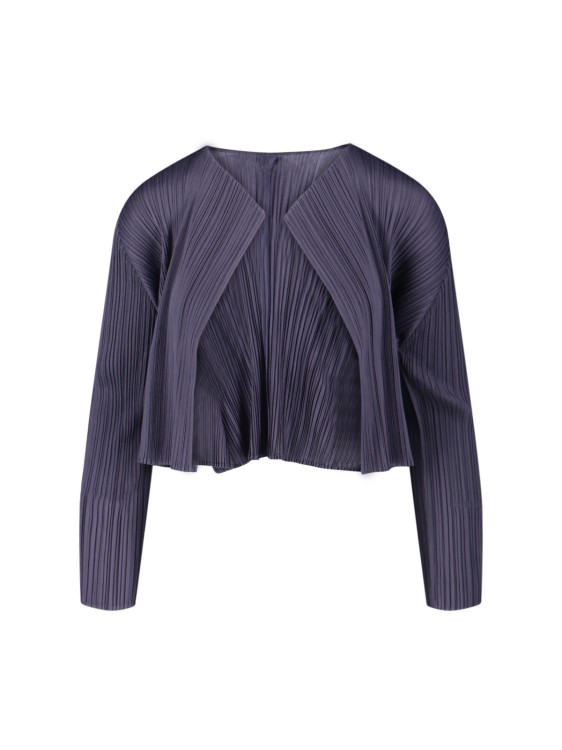 Pleats Please Cropped Grey Sweater With Unique Pleated