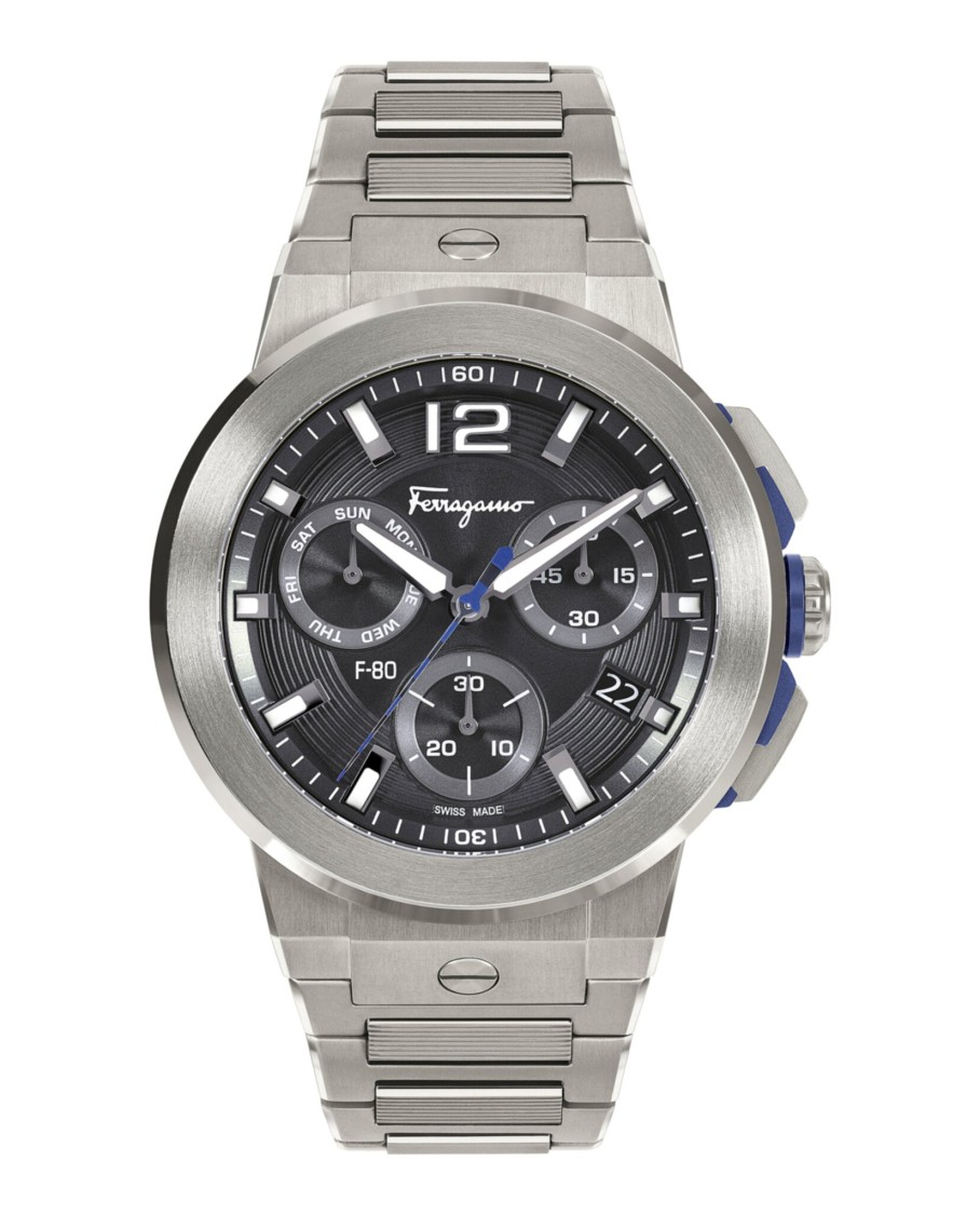 Ferragamo F-80 Titanium Tech Bracelet Watch In Metallic