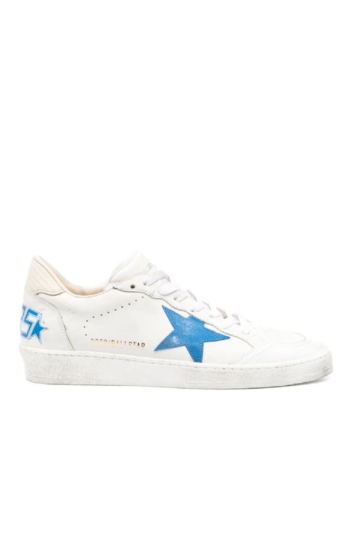 Golden Goose Deluxe Brand Low-top White Leather Sneakers With Blue Star Accent