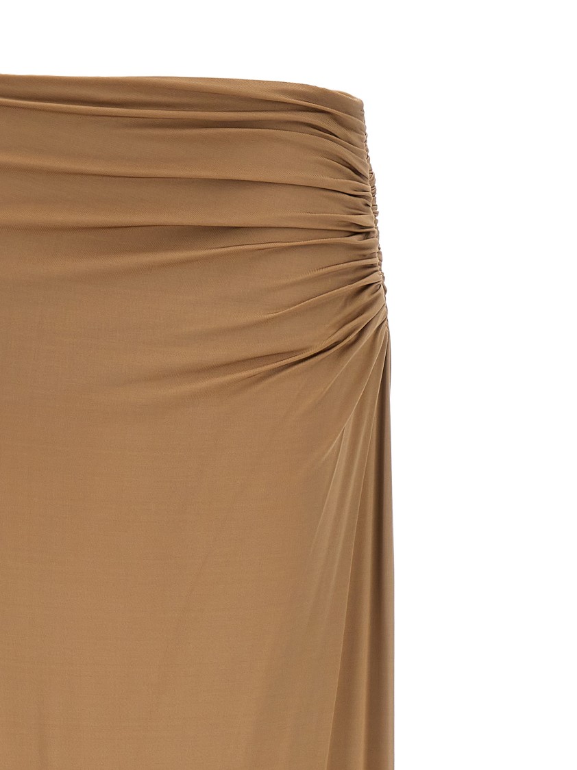Magda Butrym Long Stretch Viscose Skirt With Side Draping In Neutral