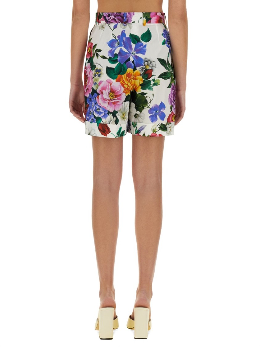Dolce & Gabbana Multicolor Bermuda Shorts With All-over Floral Pattern Print In Cotton Woman In Multicolor