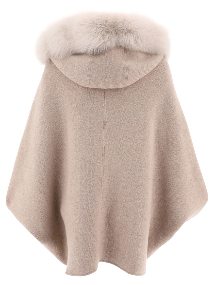 Giovi Beige Wool And Cashmere Cape With Fur Collar In Neutral