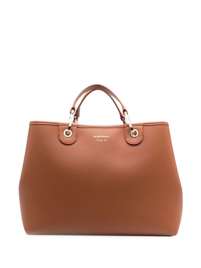 Emporio Armani Textured Brown Tote Bag With Gold-tone Hardware In Brown