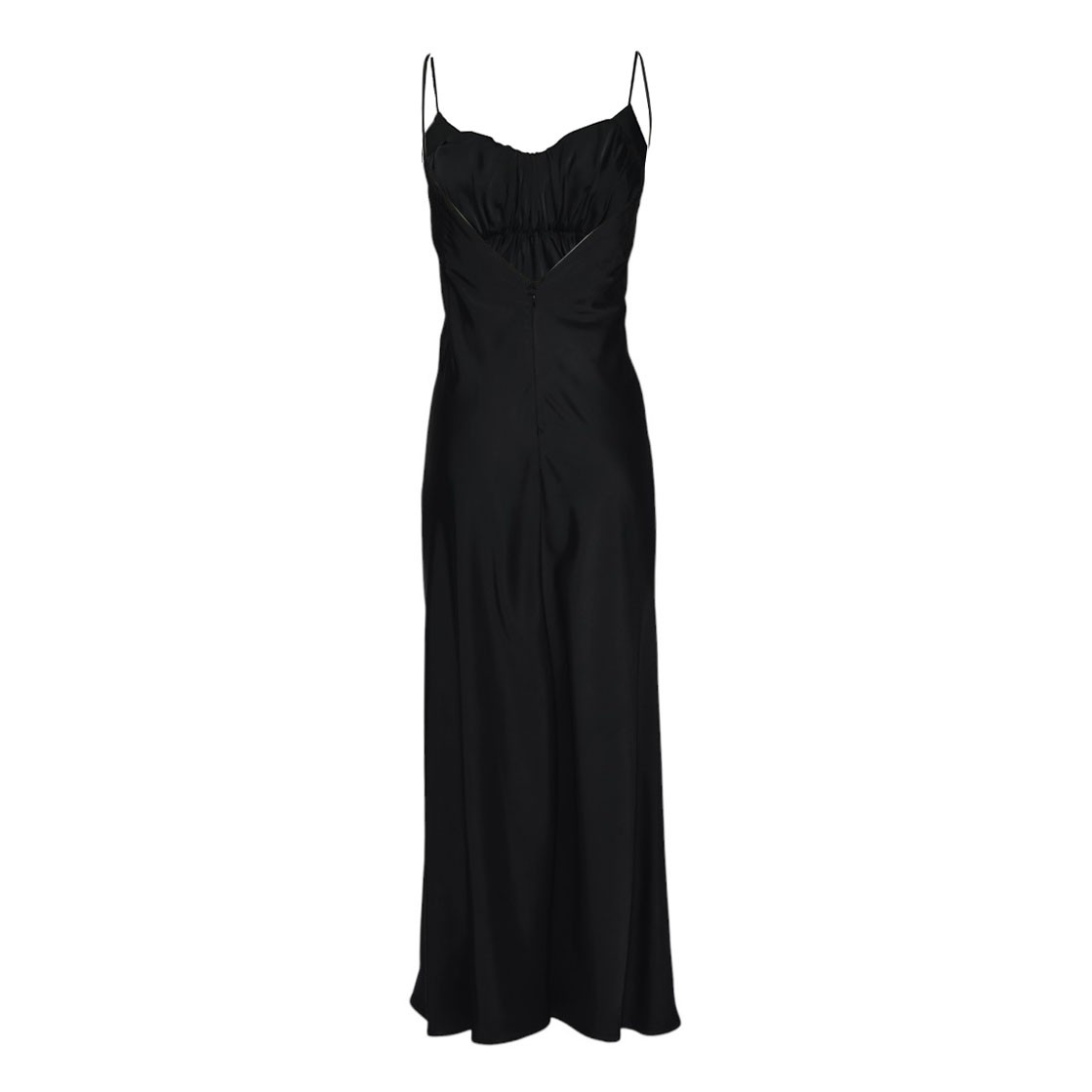 Jil Sander Black Viscose Satin Midi Slip Dress In Black