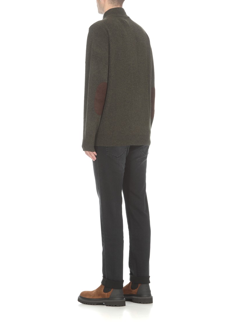 Barbour Sweater High Neck Elbow Patches In Green