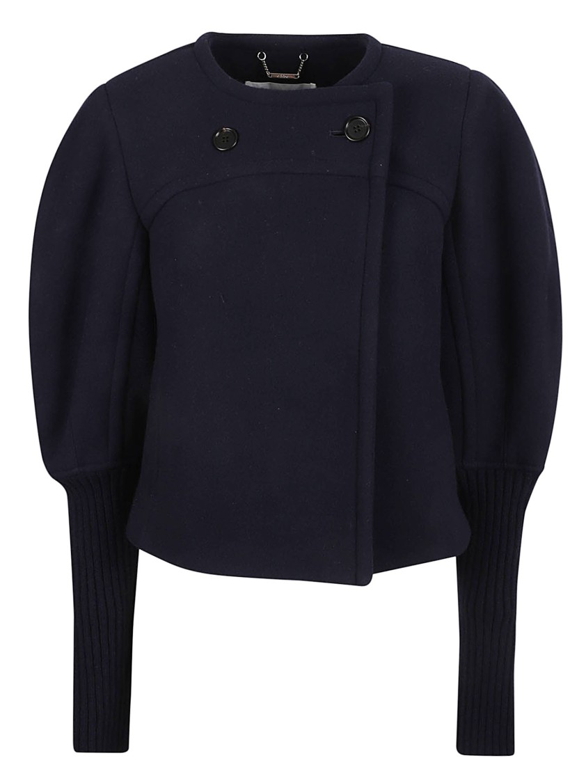 Chloé Structured Coat With Unique Puffed Sleeves In Blue