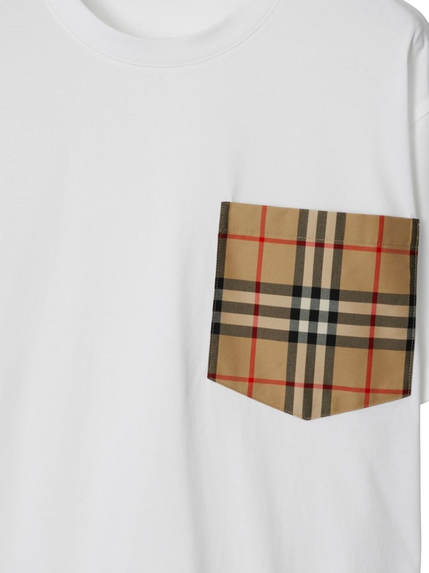 Burberry Women White Jersey Checked Twill-trimmed Cotton-jersey T-shirt Tee Shirt In White