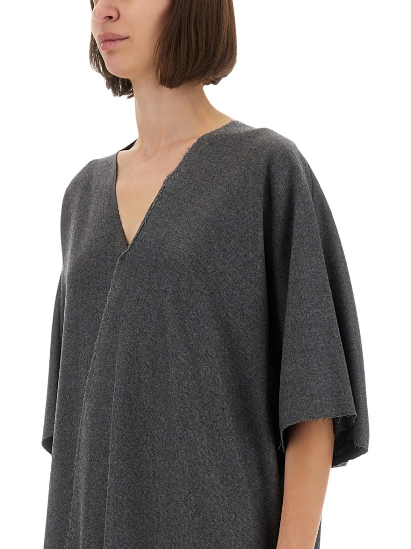 Mm6 Maison Margiela V-neckline Midi Dress Asymmetric Seam In Gray