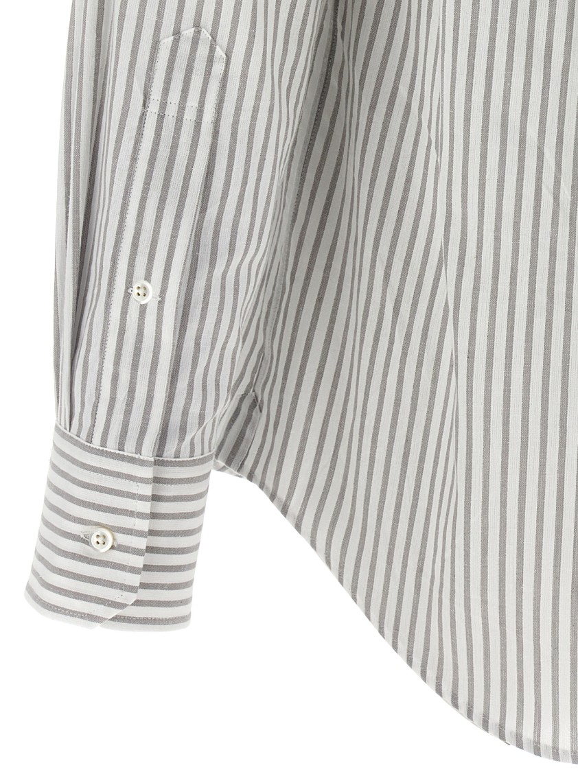 Thom Browne Grey Vertical-stripe Long-sleeve Shirt In White