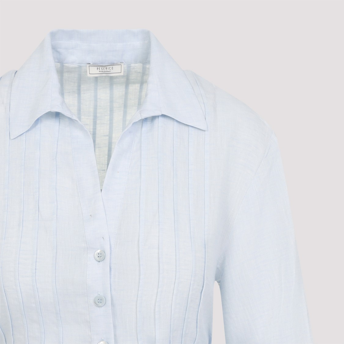 Peserico Chemisier Linen Midi Shirt Dress In Blue