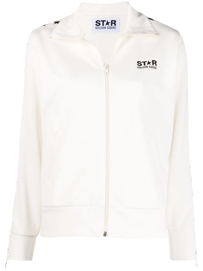 Golden Goose Zipped Sweatshirt With Grosgrain Strip And Stars Clothing In White