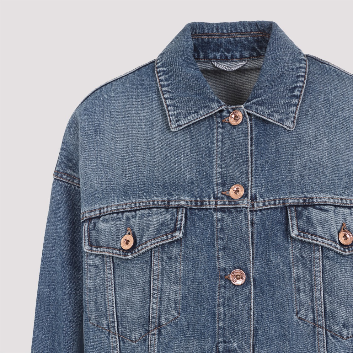 Shop Brunello Cucinelli Medium Blue Cotton Denim Jacket In Grey