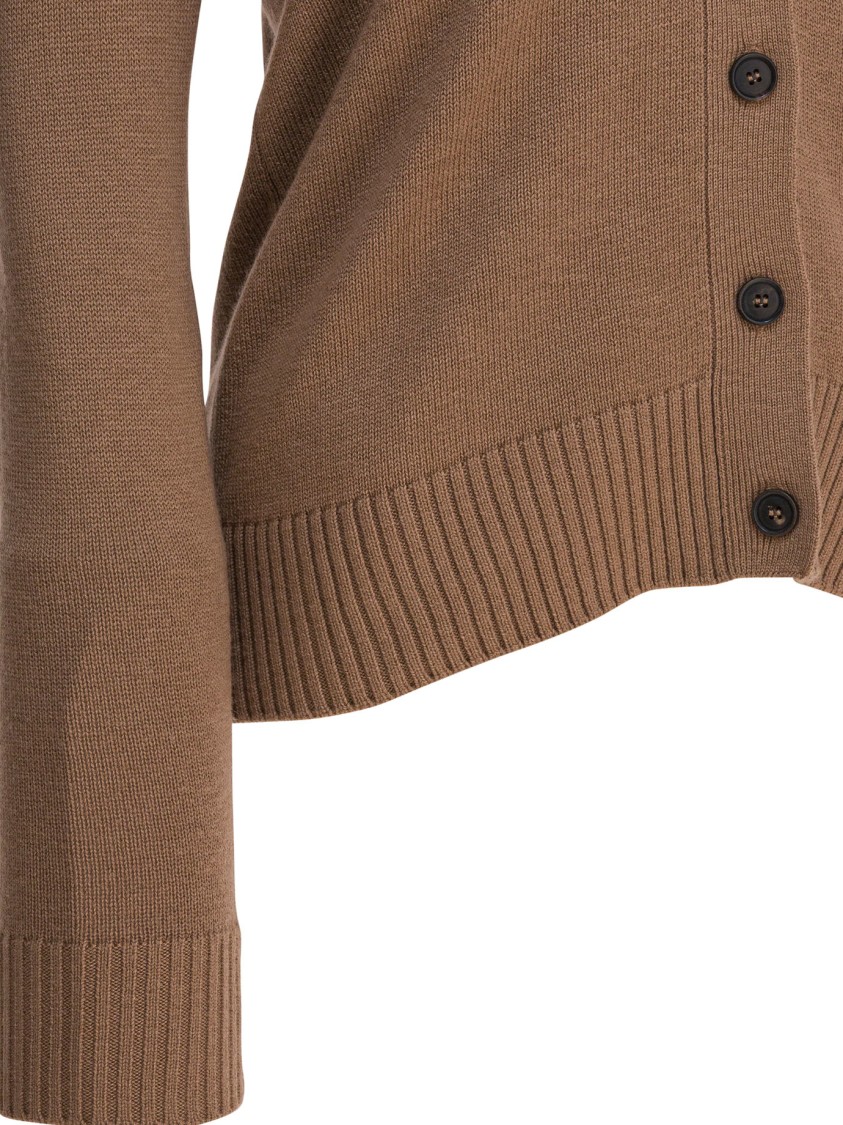 Max Mara V-neck Brown Wool Cardigan In Brown