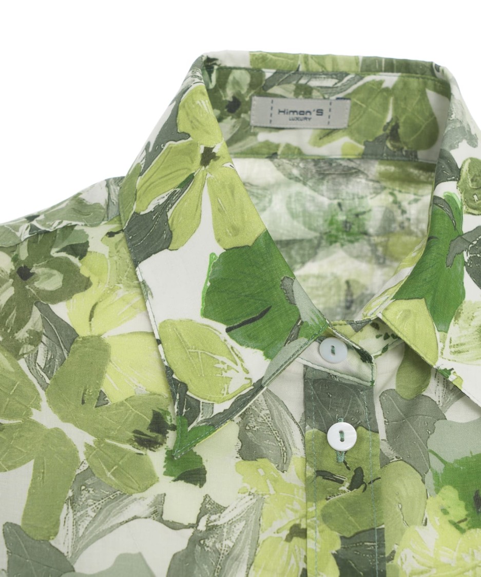 HIMON'S HIMONS FLORAL PATTERNED COTTON BLOUSE WITH ROUNDED HEM