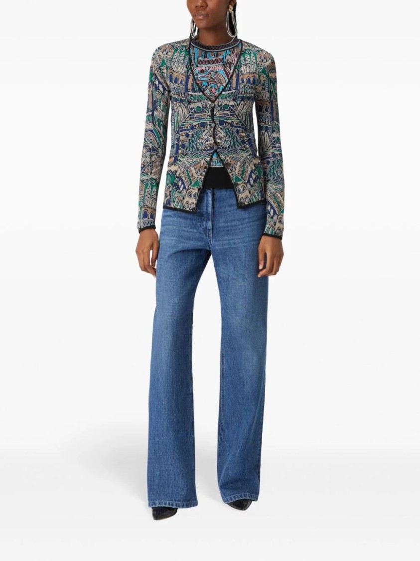 Missoni Abstract Fantasy Buttoned Cardigan With Contrasting Edge In Blue