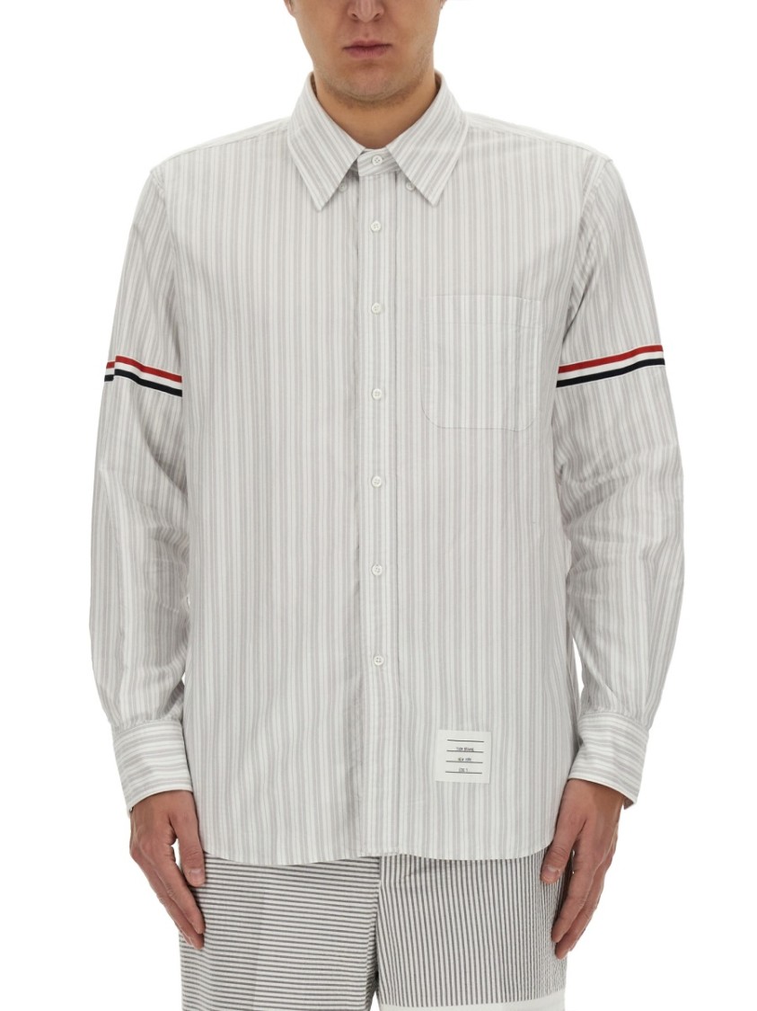 Thom Browne Grey Vertical-stripe Long-sleeve Shirt In Grey