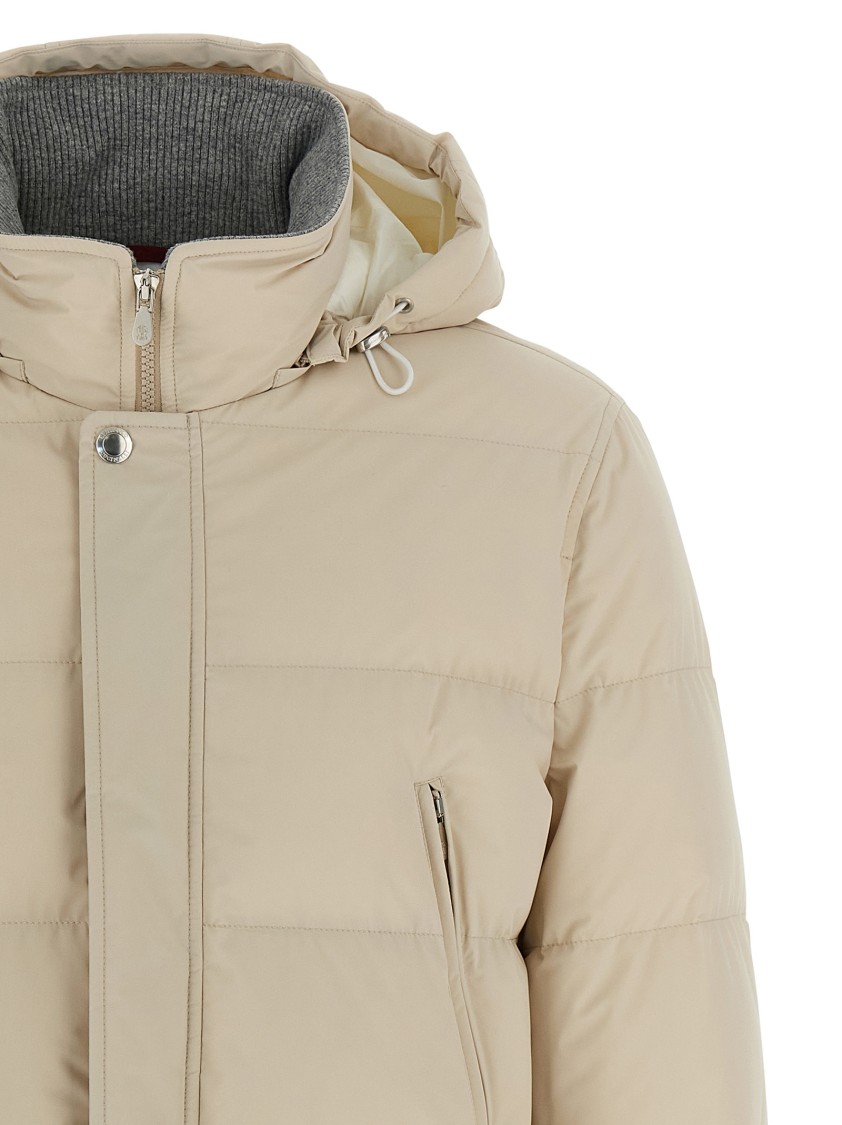 Brunello Cucinelli Knit Insert Down Jacket Puffer Jackets Beige In Neutral