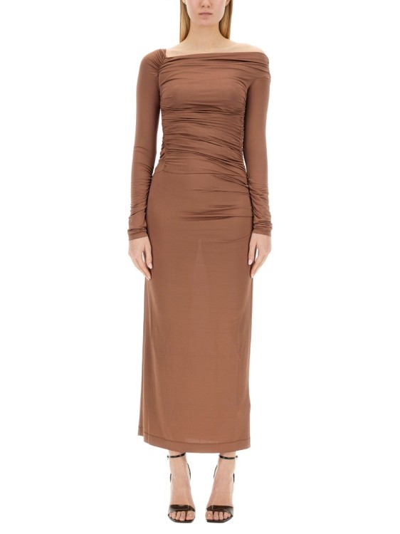 オールインワン・サロペット Helmut Lang Brown Off-Shoulder Midi Dress Helmut Lang Brown Off-Shoulder Midi Dress | THE LIST