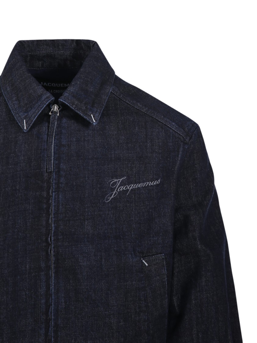 Jacquemus La Veste De-nimes Canevas Blue Jacket With Classic Collar And Logo Lettering On The Front In Denim M In Blue