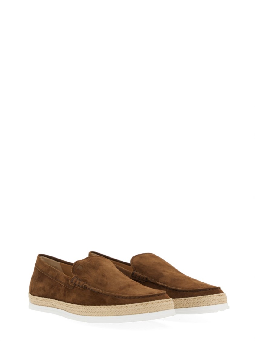 Tod's Suede Loafers With Round Toe And Braided Jute Sole In Black