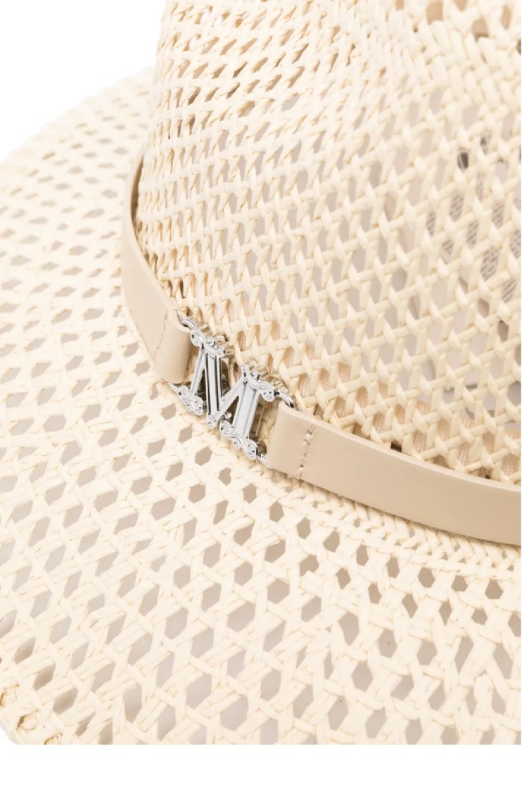 Shop Max Mara Wide-brim Textile Paper Hat With Decorative Emblem In Neutrals