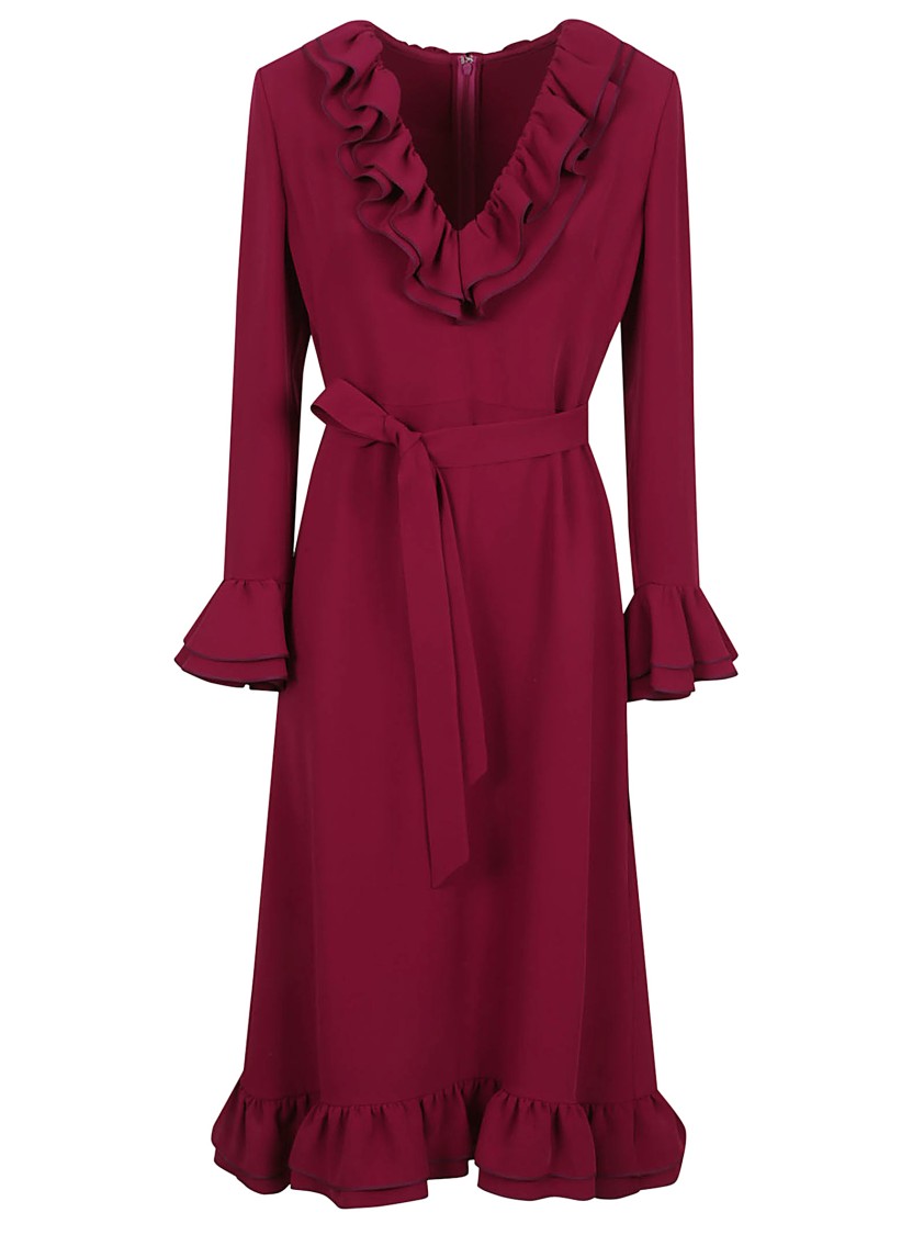 Valentino Crepe Coture Dress In Burgundy