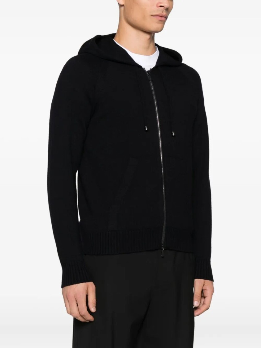 Drumohr Zip-up Jacket With Classic Hood In Black