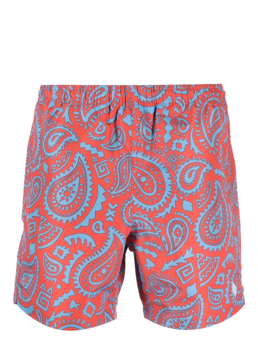 Marcelo Burlon County Of Milan Marcelo Burlon Man Swim Trunks Tomato Red Size M Polyester In Orange