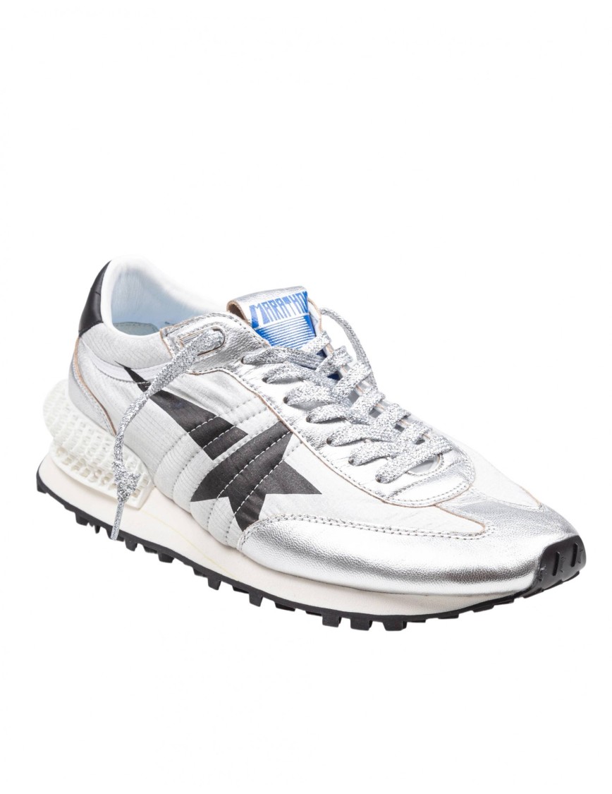 Golden Goose Marathon Nylon Sneakers With Silver Ripstop And Black Star Shoes In White