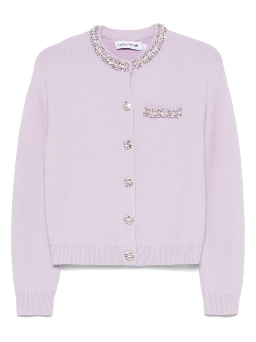Self-portrait Lilac Cardigan With Sparkling Crystal Accents In Purple
