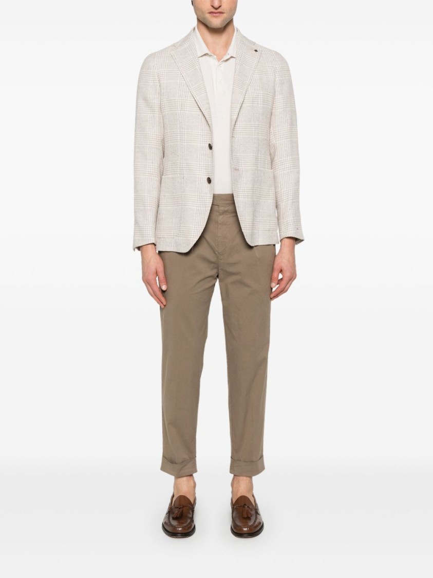 Tagliatore Taupe Plaid Tailored Jacket With Notched Lapels In Neutrals