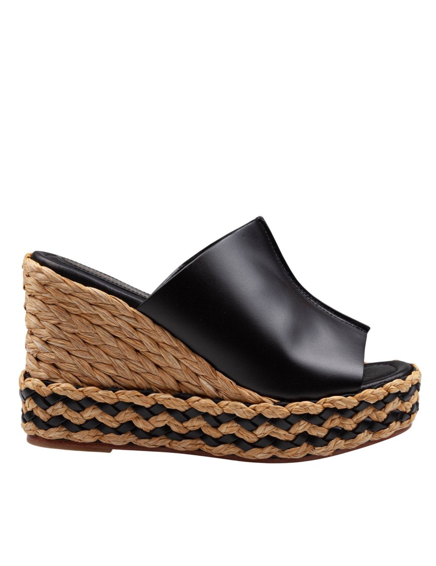 Paloma Barceló Paloma Ivane Leather Sandal With Raffia Wedge In Black