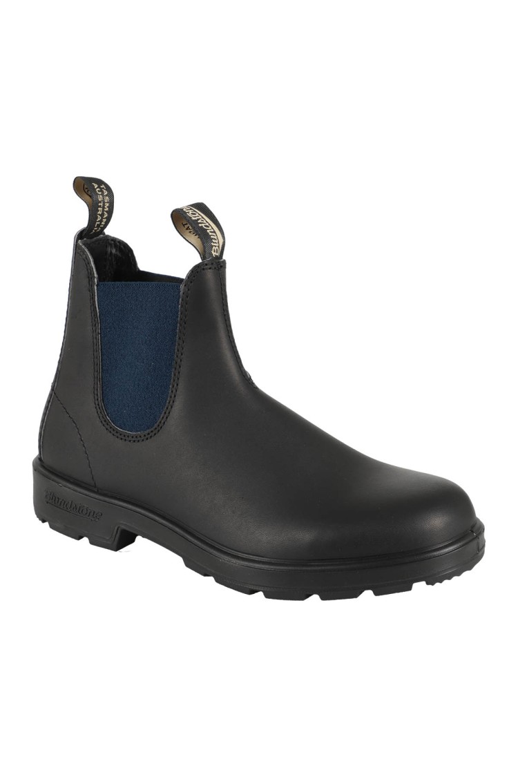 Blundstone Black Leather Boot With Blue Elastic Side Panels In Black