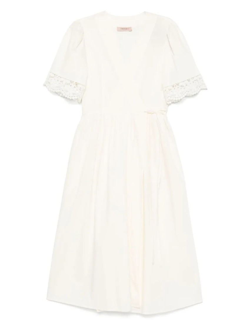 Twinset Twin-set Wrap Midi Dress With Lace Trim