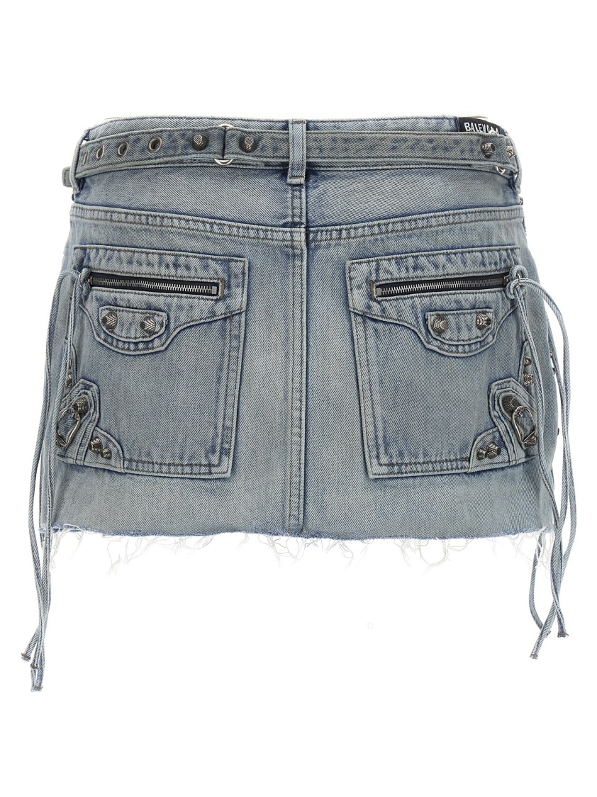 Balenciaga Distressed Denim Mini Skirt Fringes Edge In Gray