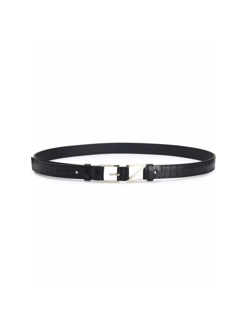 Giuseppe Zanotti Croc-effect Gz Block Logo Belt In Black