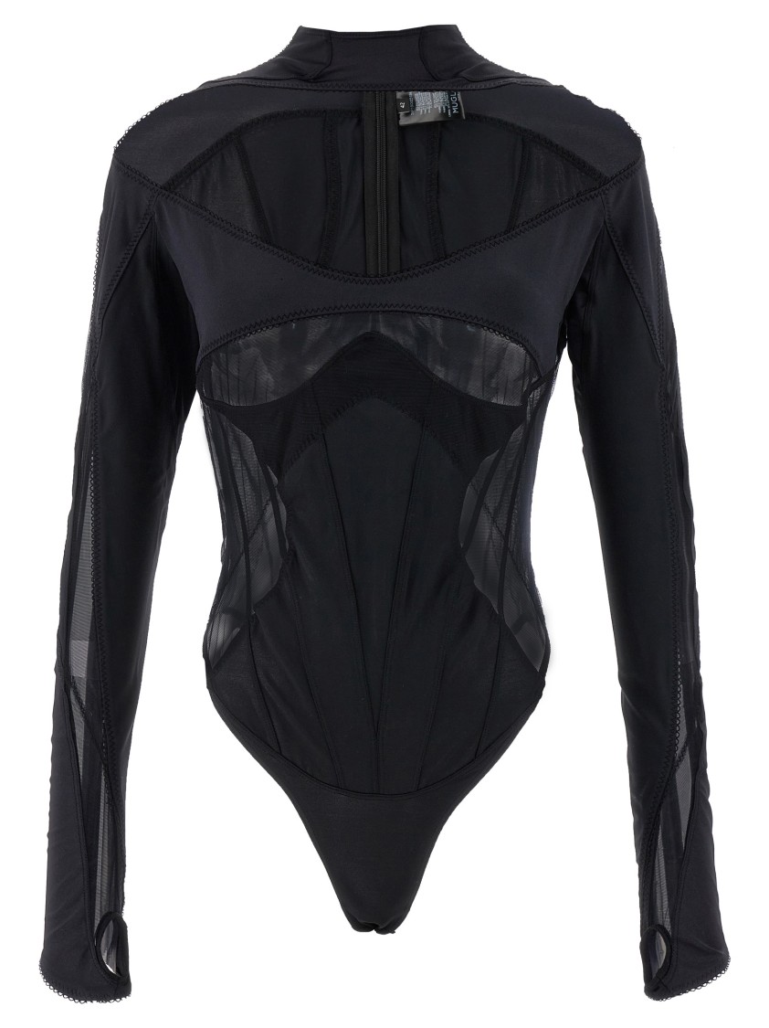 Mugler Layered Bodysuit Fitted Silhouette In Black