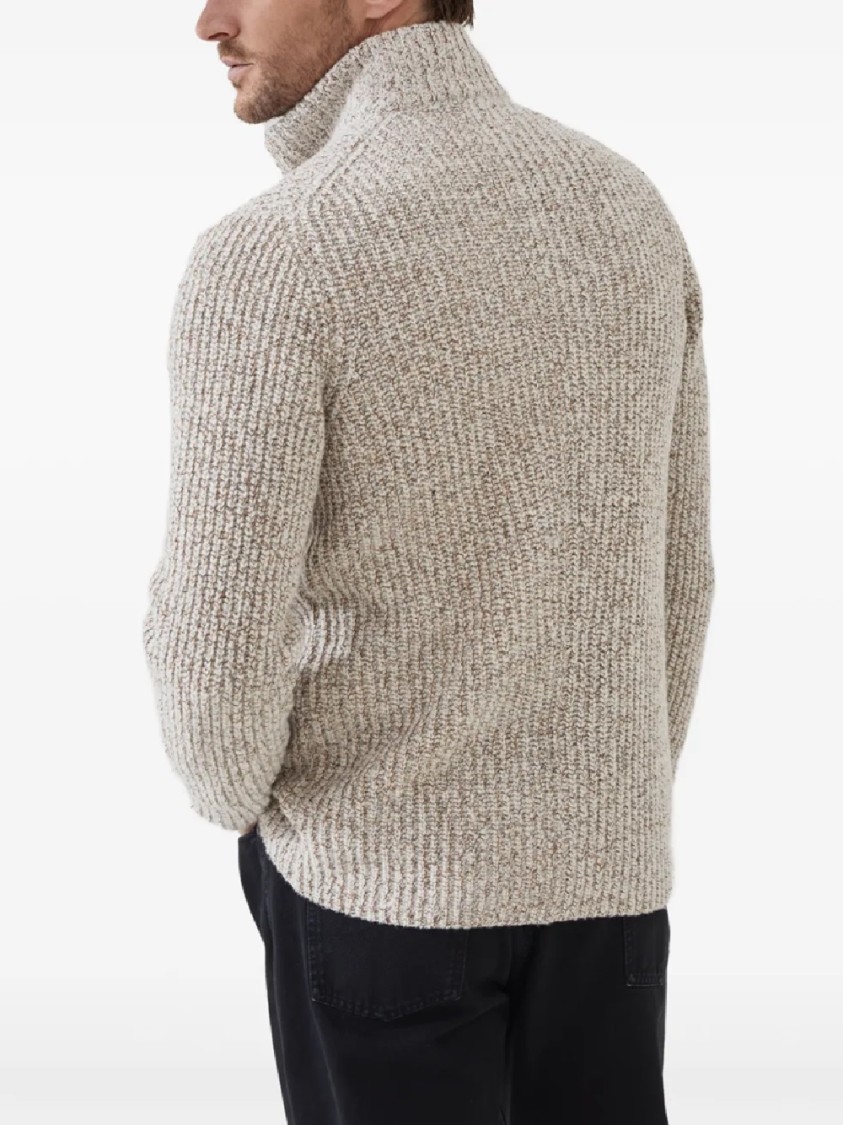 Brunello Cucinelli Textured Knit Double-breasted Jacket With High Collar In Neutral