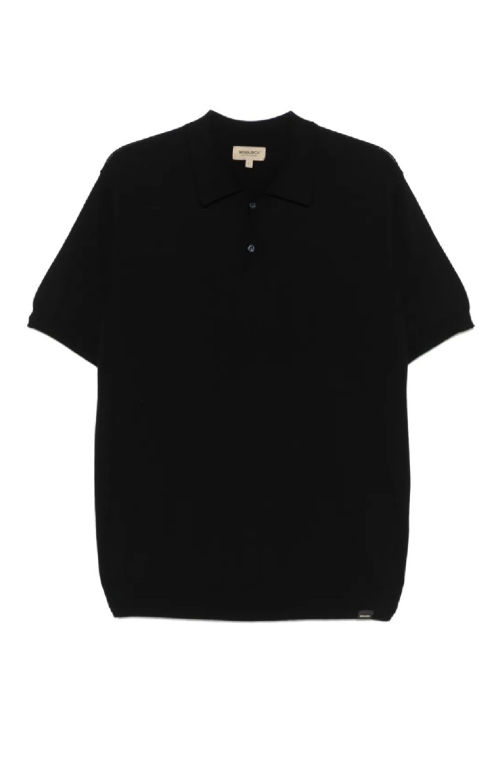 Woolrich Luxury Black Knitted Polo With Classic Collar And Short Sleeves