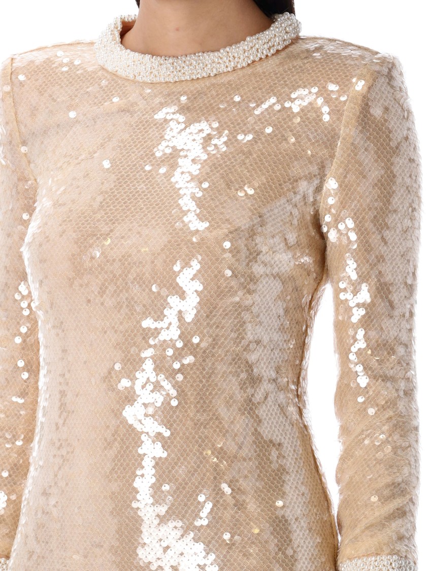 Self-portrait Mini Dress With Pearl Trim And Sequins In Neutrals