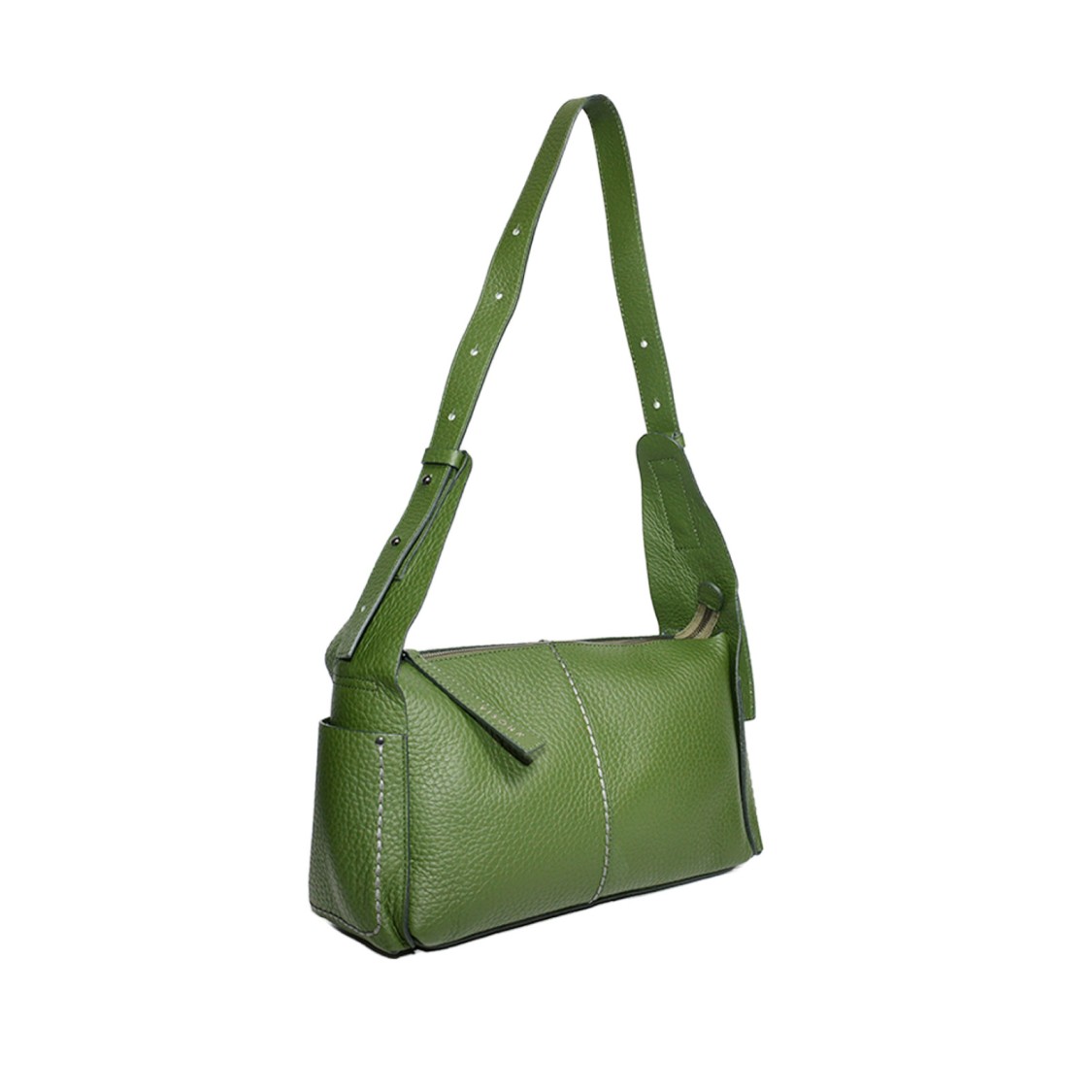 Plinio Visona' Emerald Green Plain Hammered Leather Bag In Green