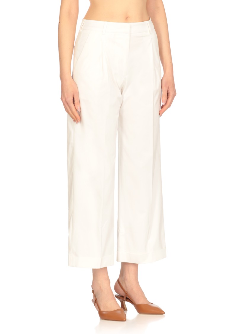 Shop Pt Torino Cropped White Cotton Pants With Wide Leg And Turn-up Hem