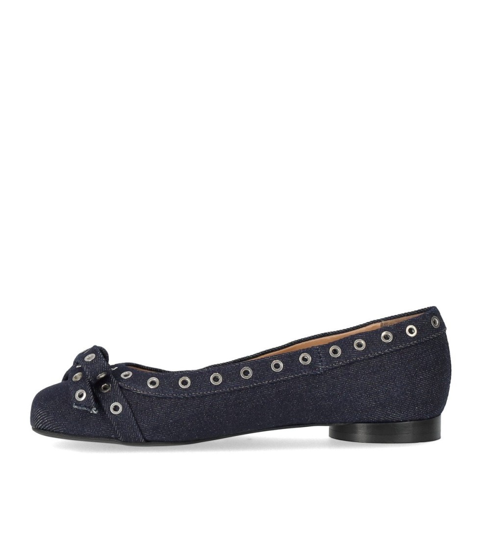 Shop Ganni Blue Denim Ballet Flat Shoe With Bows