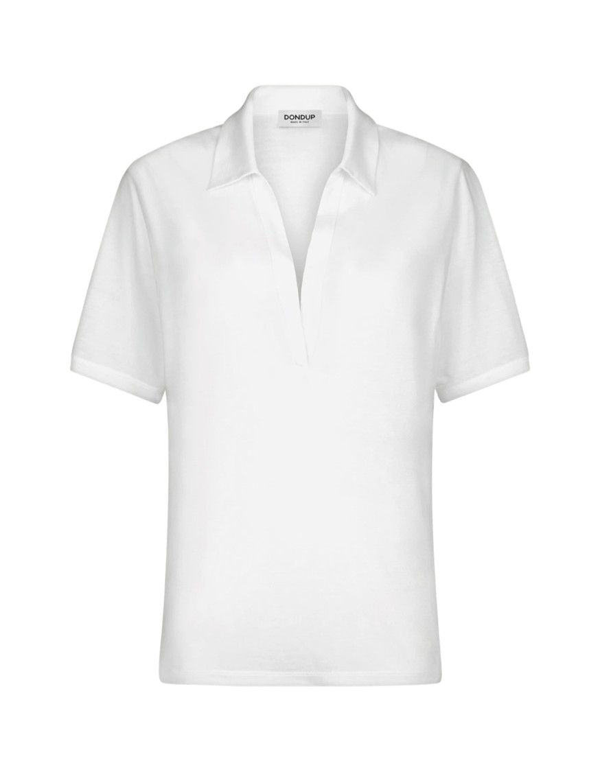 Dondup White Modal-silk Blend Polo With Deep V-neckline