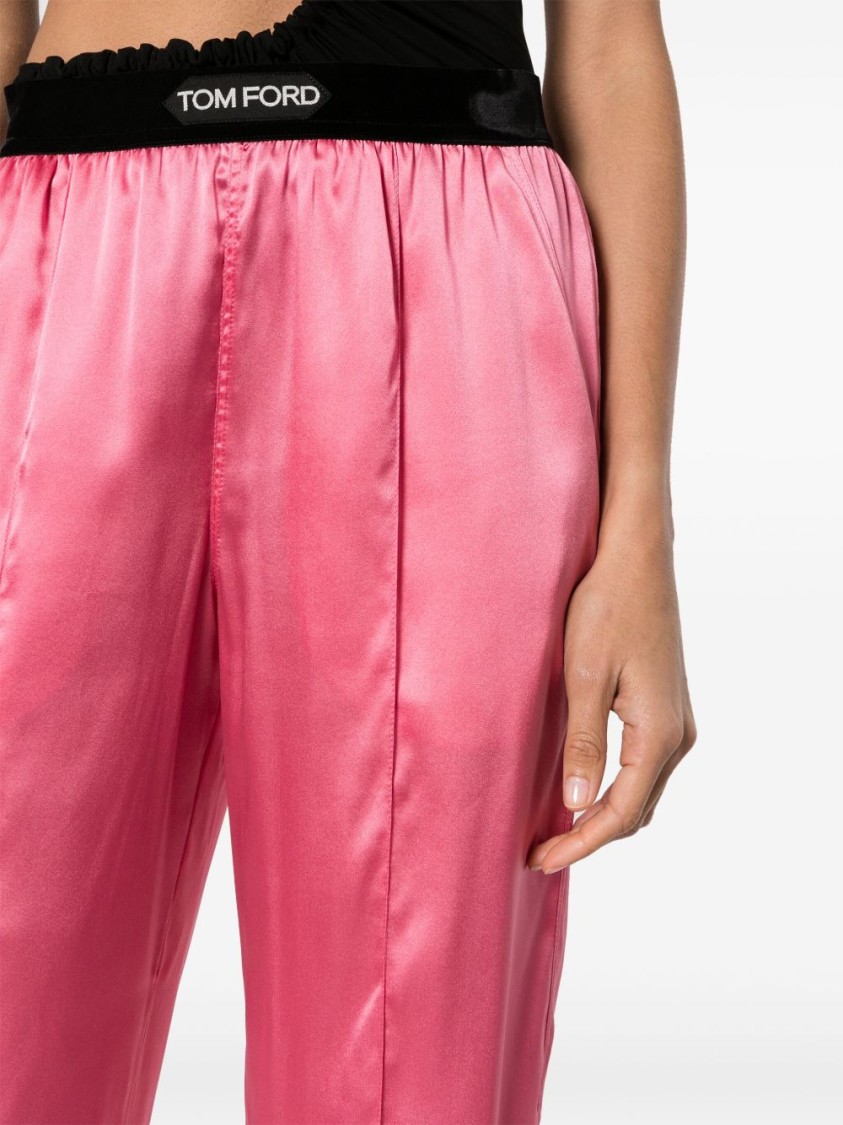 Tom Ford Flamingo Pink Stretch-silk Trousers In Pink