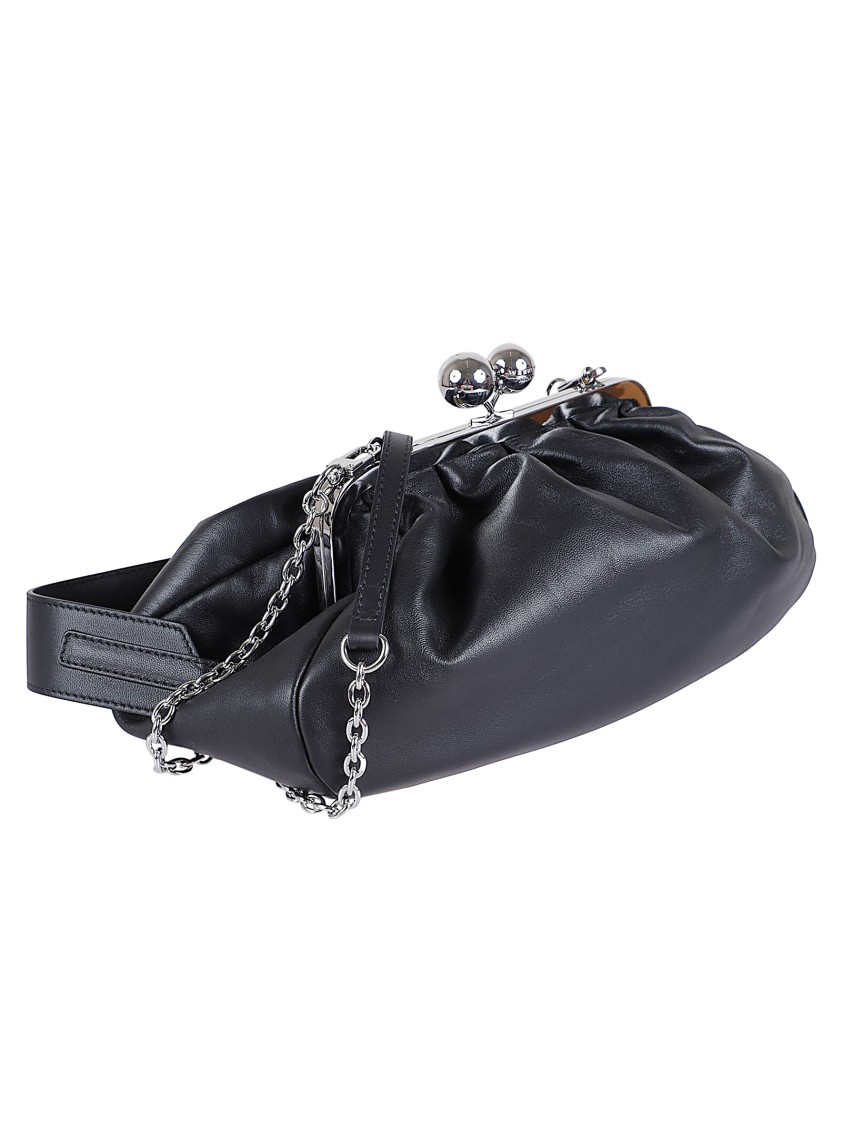 Max Mara Gathered Leather Clutch With Distinctive Clasp In Black