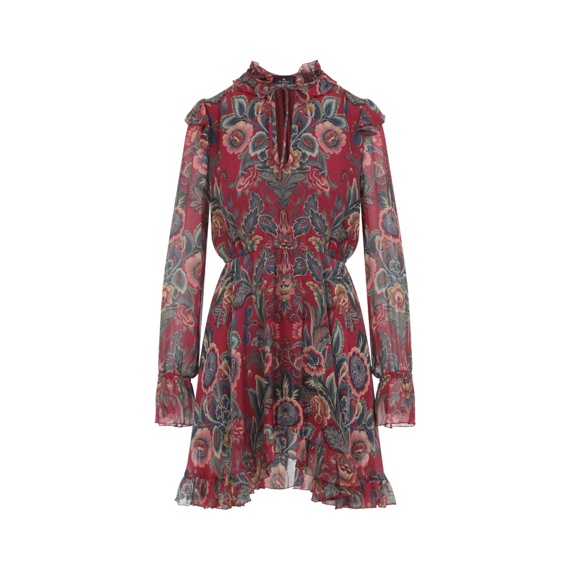 Etro High Neck Floral Print Mini Dress In Red
