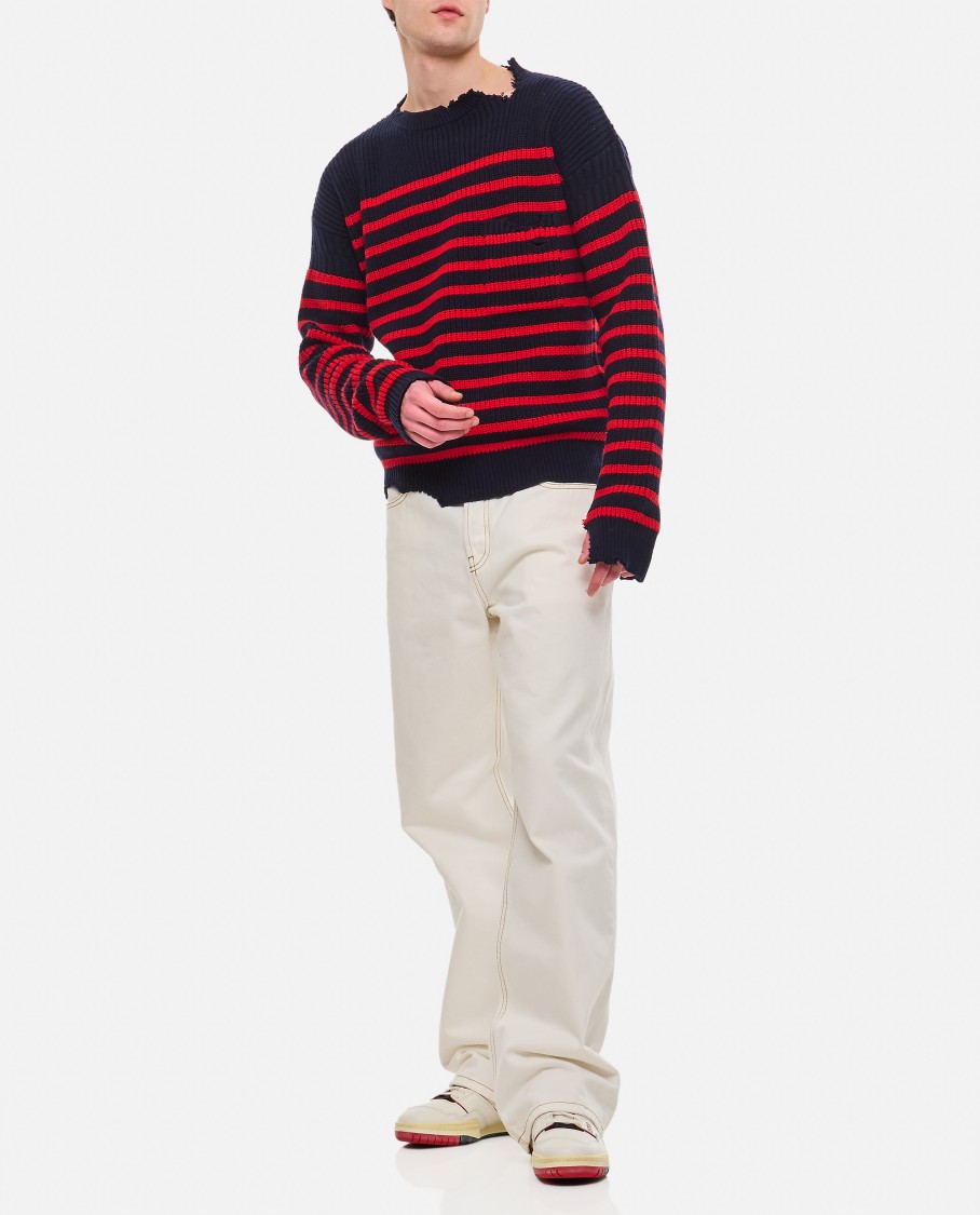 Marni Sailor Striped Distressed Crewneck Sweater