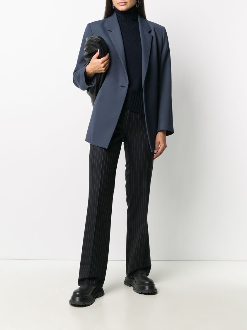Drumohr Navy Merino Roll Neck Sweater With Ribbed Detailing In Blue