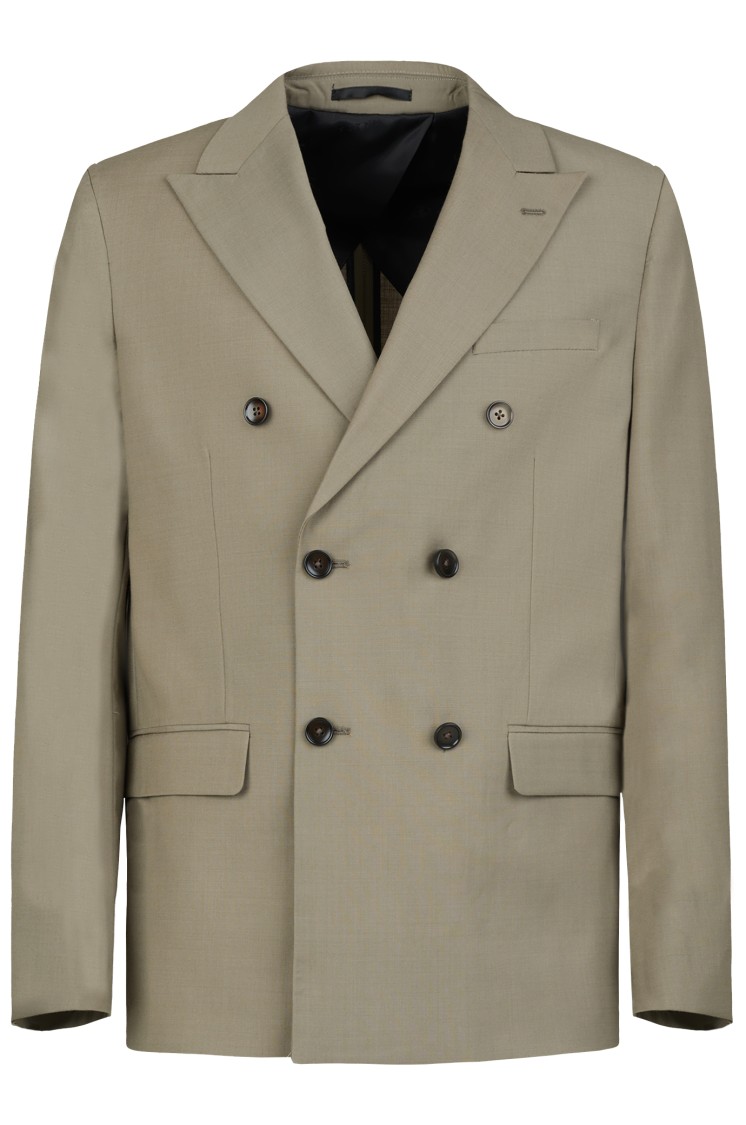 Gazzarrini X Michele Franzese Beige Wool Blend Suit With Double-breasted Blazer In Gray